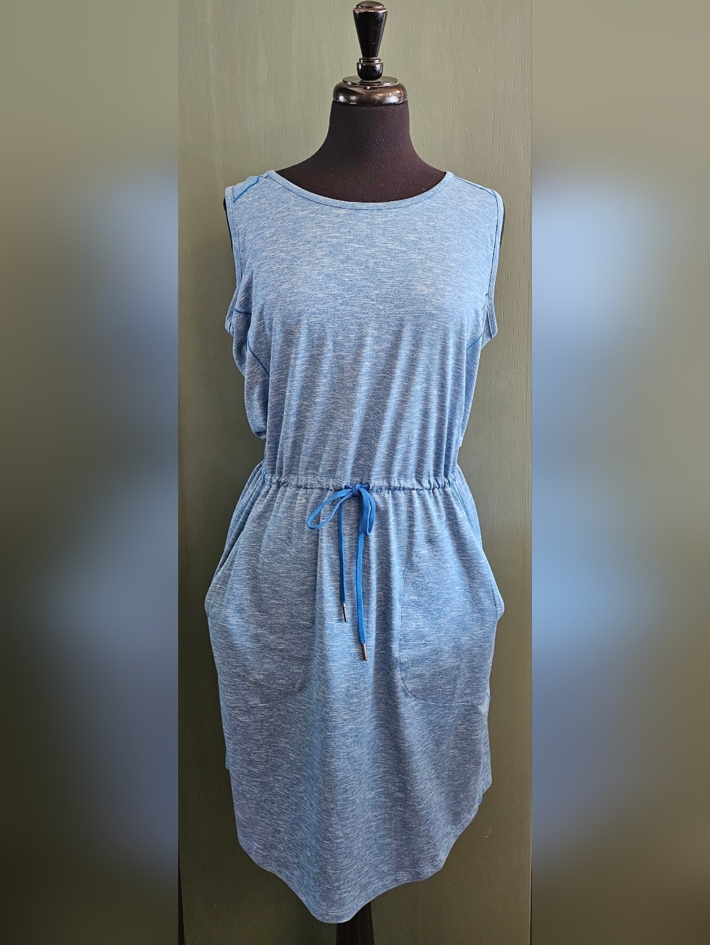 Columbia Light Blue Sleeveless Drawstring Pocket Dress